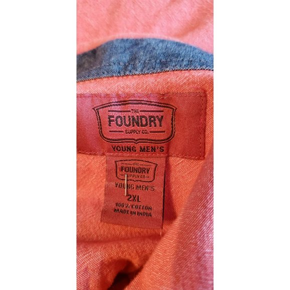 Foundry Red Blue Men's Color Block Button Down Camp Shirt Size 2XL - Picture 3 of 3